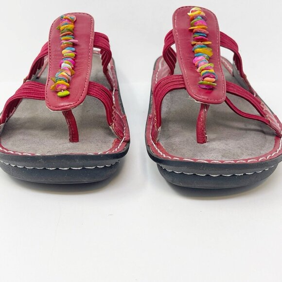 Alegria PIS-615 Red Leather Seashell Embellished Slip On Comfort Sandals Size 40 - Picture 3 of 9